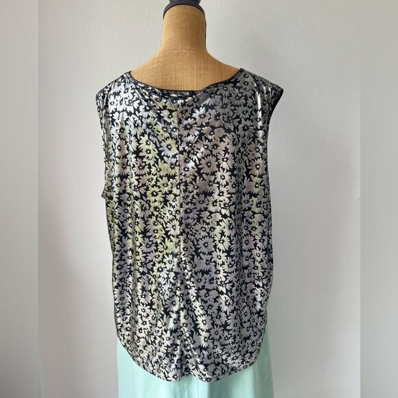 Vintage Shiny Trimmings Plus Silver & Black Flower Tank Top Size 22W - Picture 6 of 7